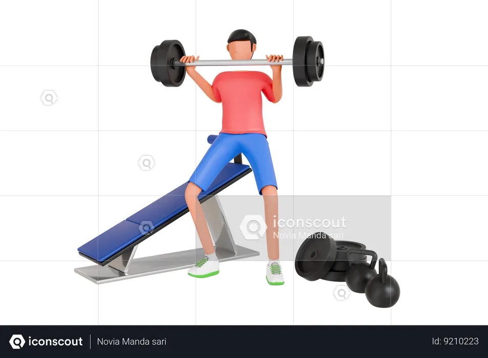 Man Lifting Dumbbell In Gym  3D Illustration
