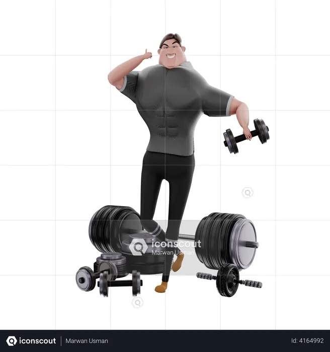 Man lifting dumbbell in gym  3D Illustration