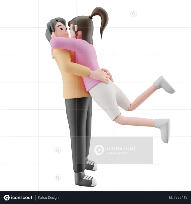 Man Lifting Girl  3D Illustration