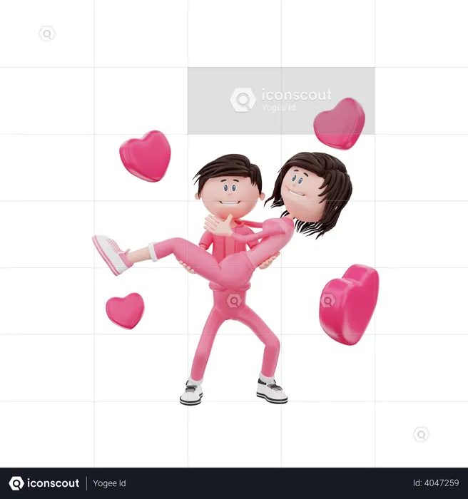 Man lifting his girlfriend  3D Illustration