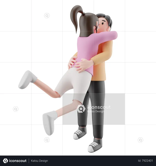 Man Lifting Woman Hugging Together  3D Illustration