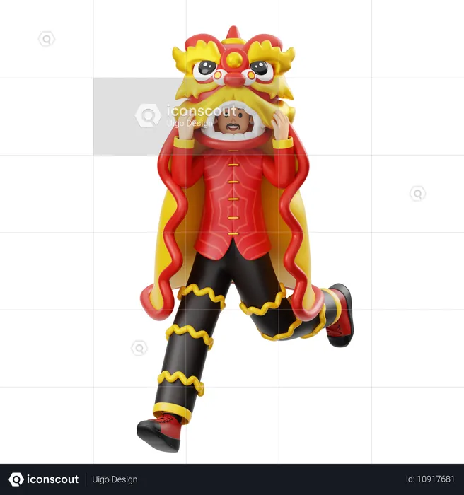 Man Lion Dance  3D Illustration