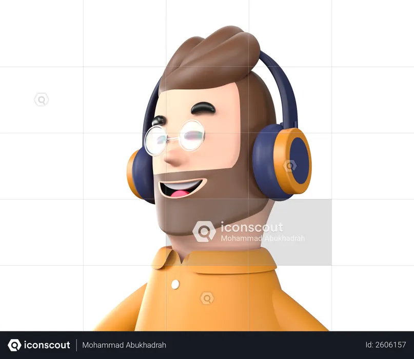 Man listening music 3D Illustration