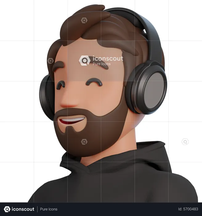 Man listening music using headset  3D Illustration