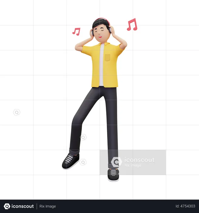 Man Listening Music While Dancing  3D Illustration