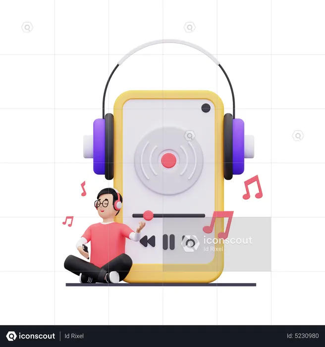 Man listening to his favorite music  3D Illustration