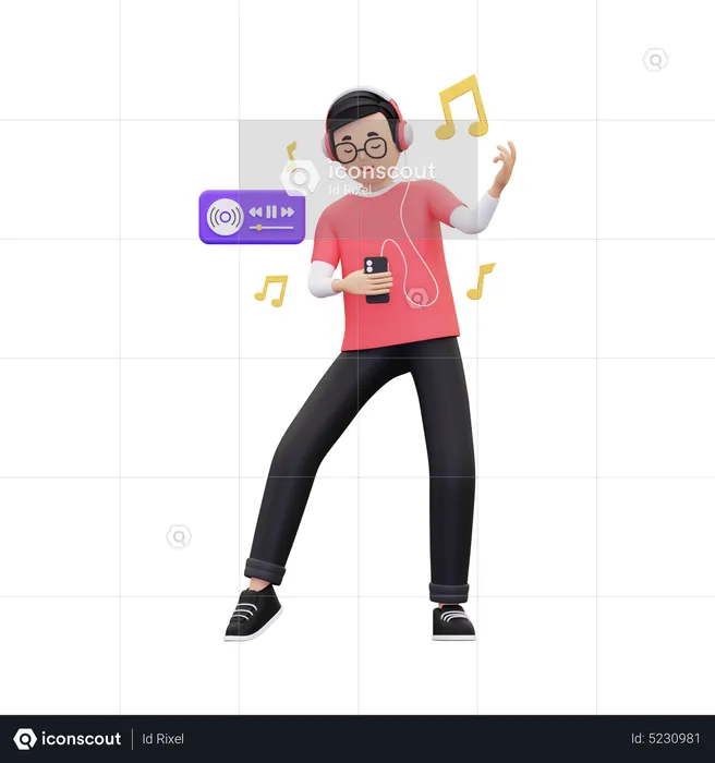 Man listening to music while dancing  3D Illustration