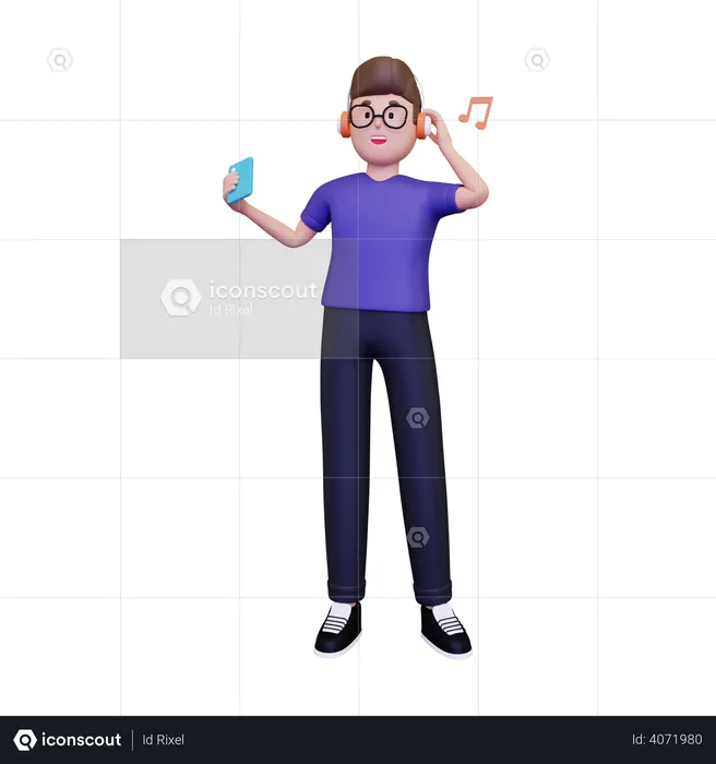 Man listens to music on his smartphone  3D Illustration