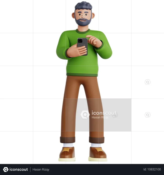 Man Looking at His phone  3D Icon