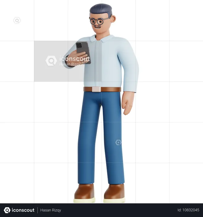 Man Looking at His phone  3D Illustration