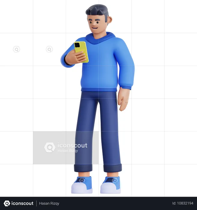 Man Looking at His phone  3D Illustration