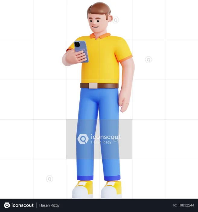 Man Looking at His phone  3D Illustration