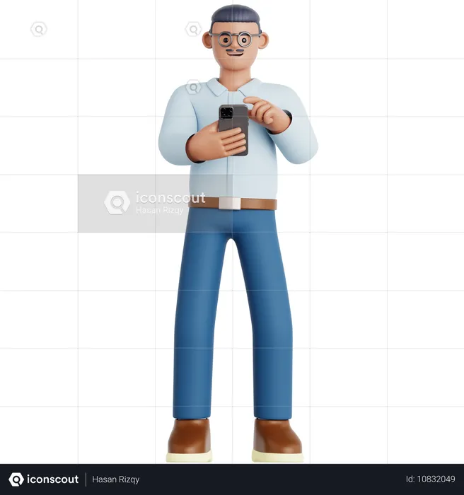 Man Looking at His phone  3D Illustration