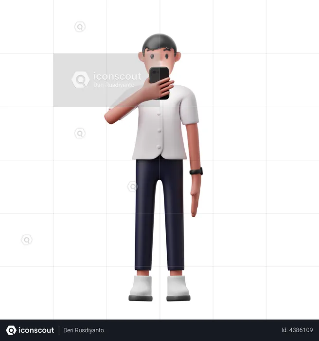Man looking at phone  3D Illustration