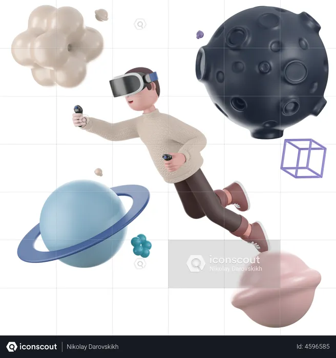 Man looking at Virtual Worlds in metaverse  3D Illustration