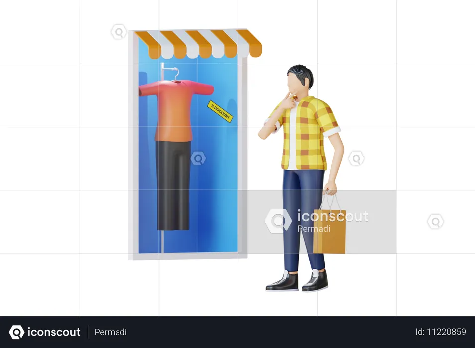 Man Looking At Window For Shopping  3D Illustration