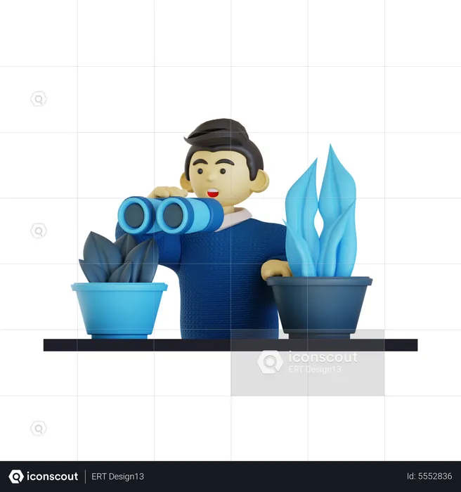 Man Looking something with binocular  3D Illustration