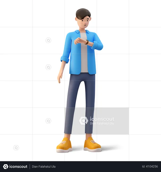Man looking time in watch  3D Illustration