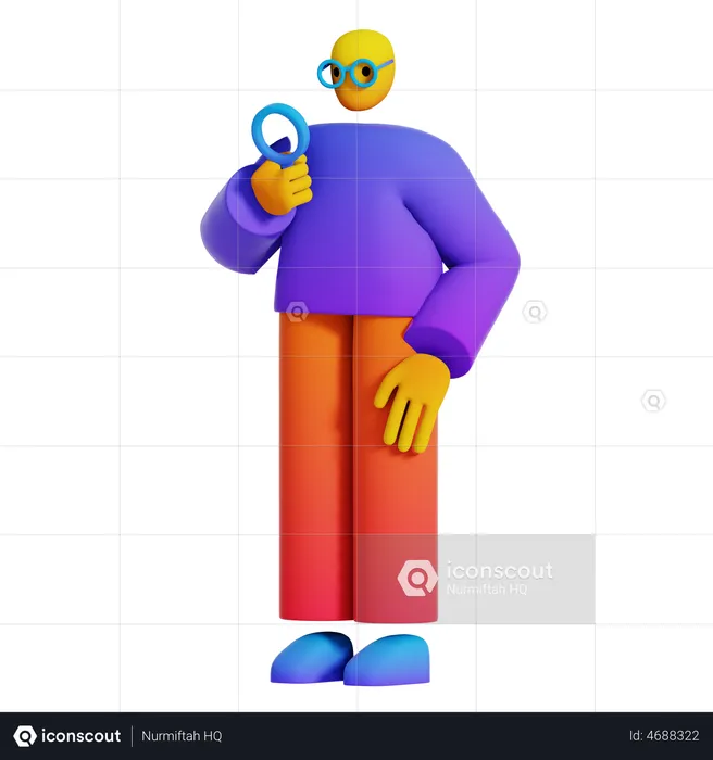 Man looking with Magnifier  3D Illustration