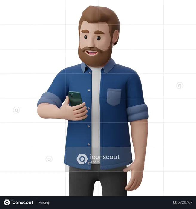 Man Looks Into A Smartphone  3D Illustration