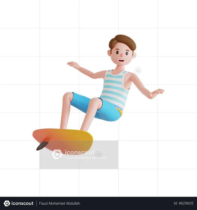 Man loving surfing sport  3D Illustration