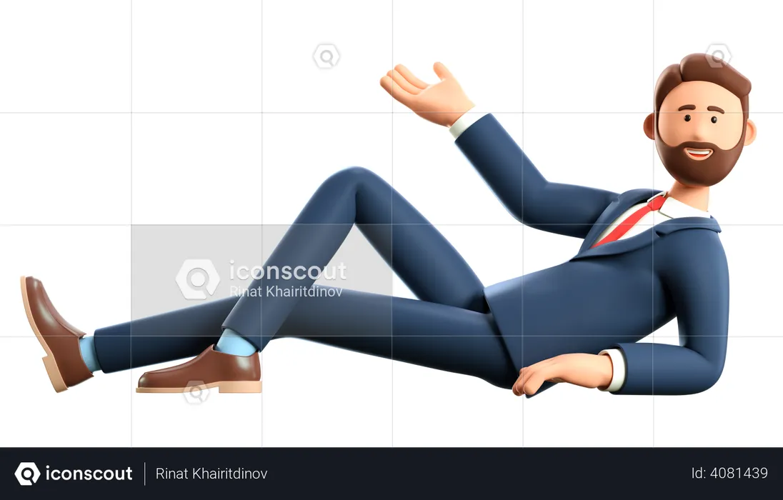Man lying on the floor pointing hand  3D Illustration