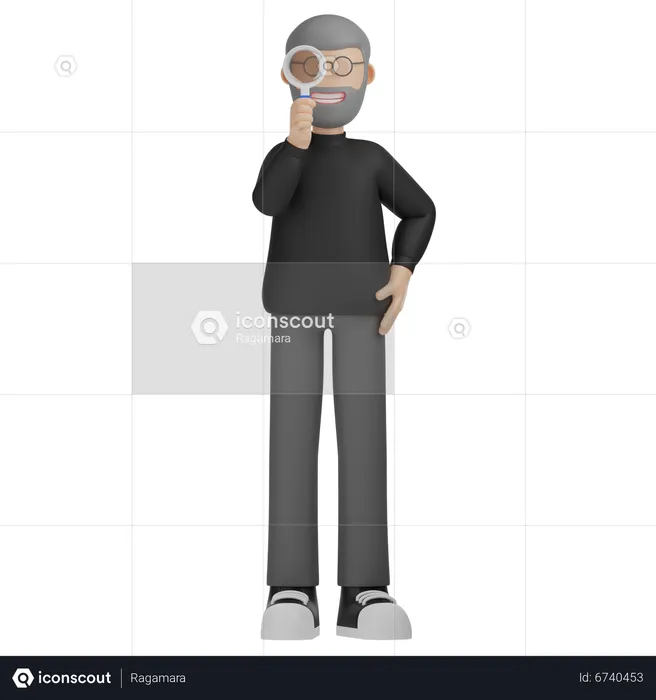 Man Magnifying Glass Research  3D Illustration