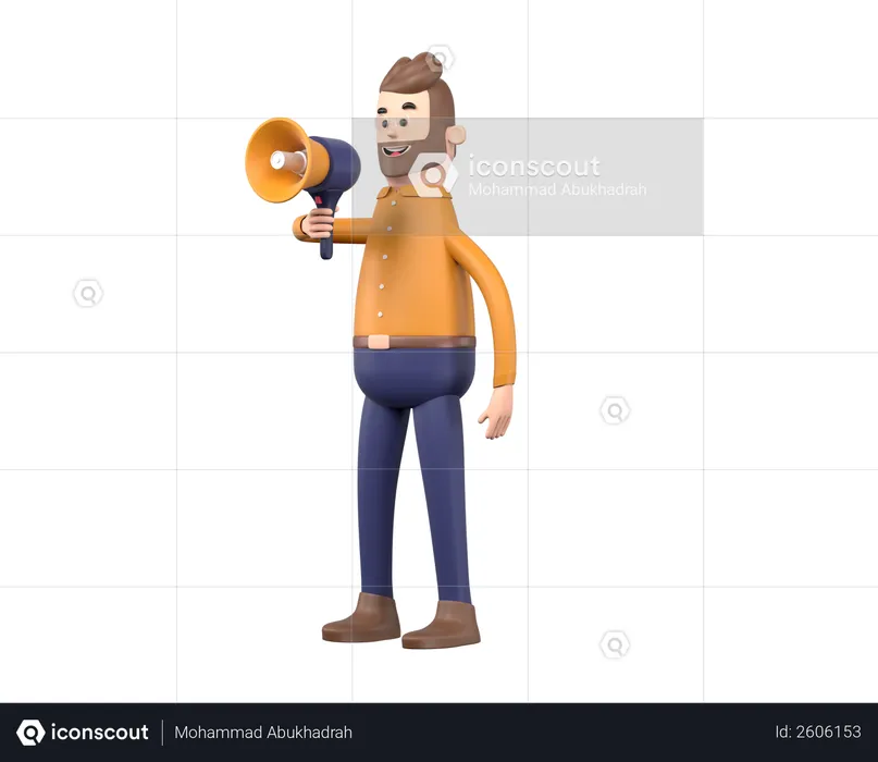 Man making announcement using megaphone  3D Illustration