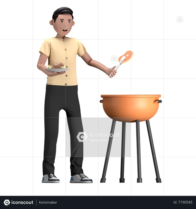 Man making BBQ in grill  3D Illustration