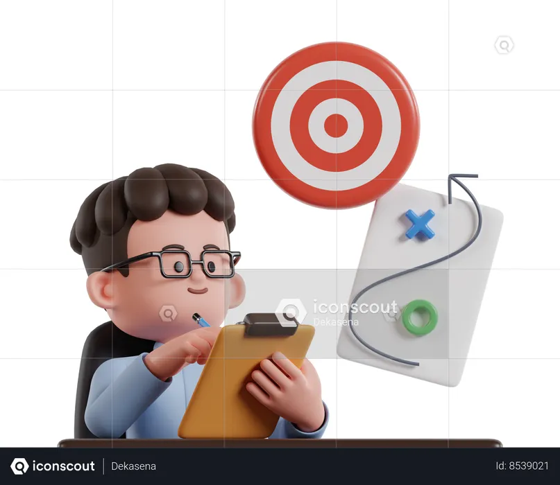 Man Making Plans On Paper With Clipboard  3D Illustration