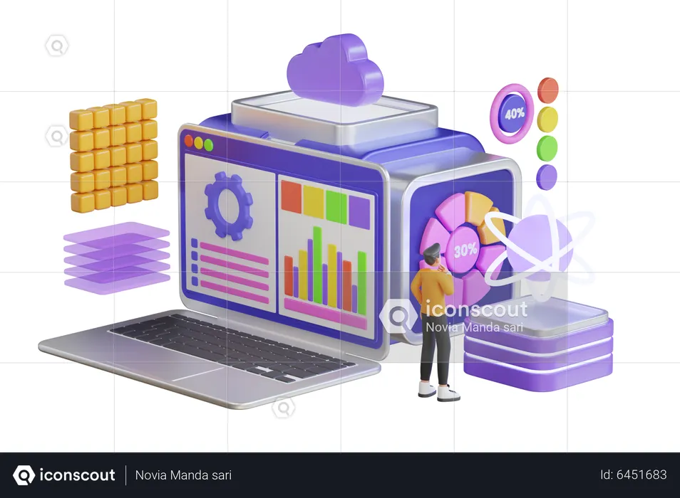 Man managing files and data on cloud web server  3D Illustration