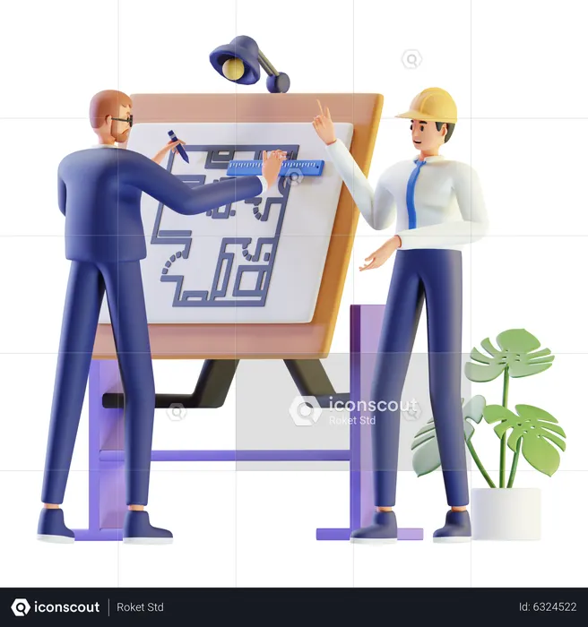 Man Measuring Building Plan  3D Illustration
