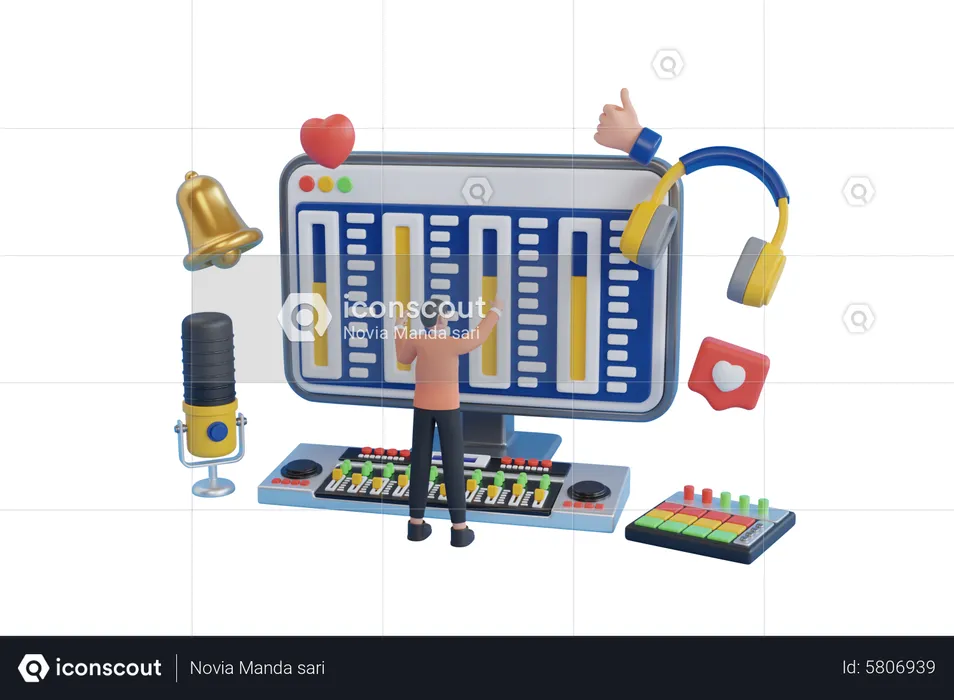 Man Mixing Sound  3D Illustration