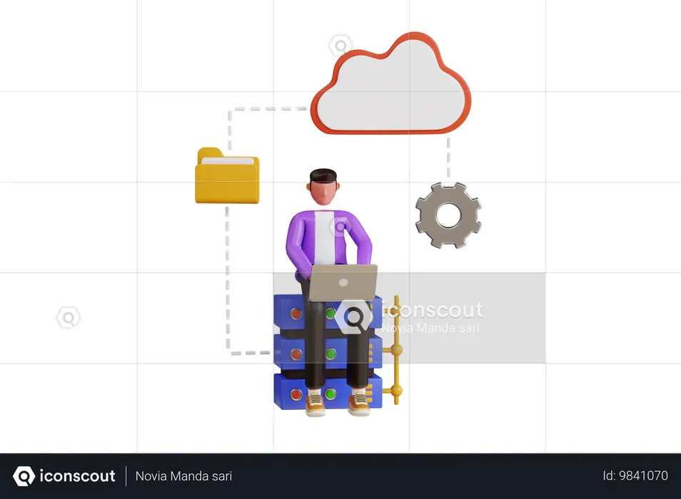 Man Moving Data To Cloud Storage  3D Illustration