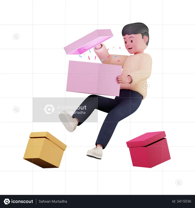 Man Open Gift Box  3D Illustration