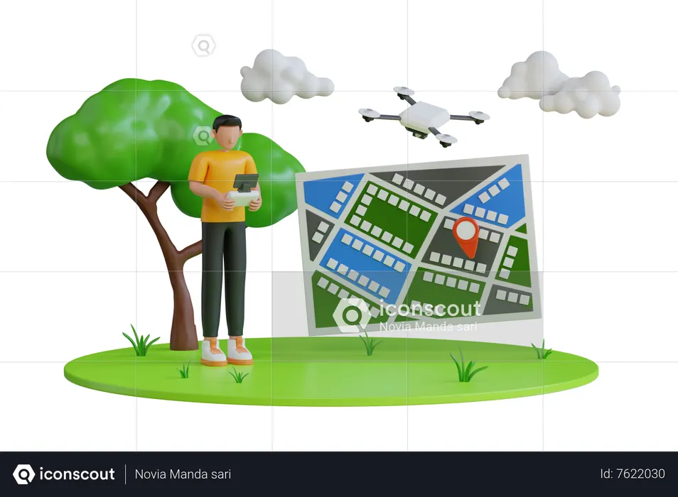 Man operating a drone using a controller  3D Illustration