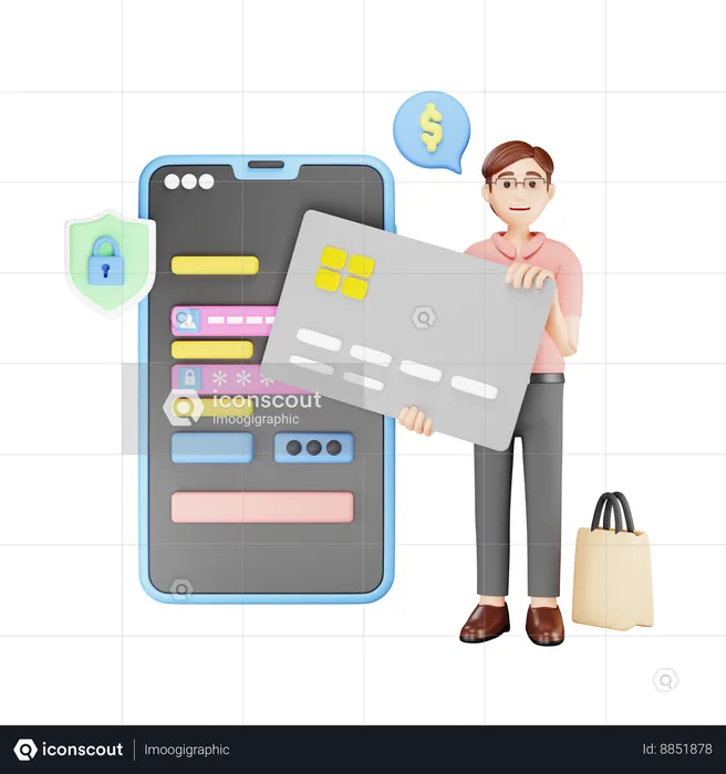 Man pay using card for shopping  3D Illustration