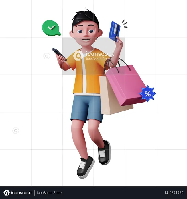 Man paying via card for shopping  3D Illustration
