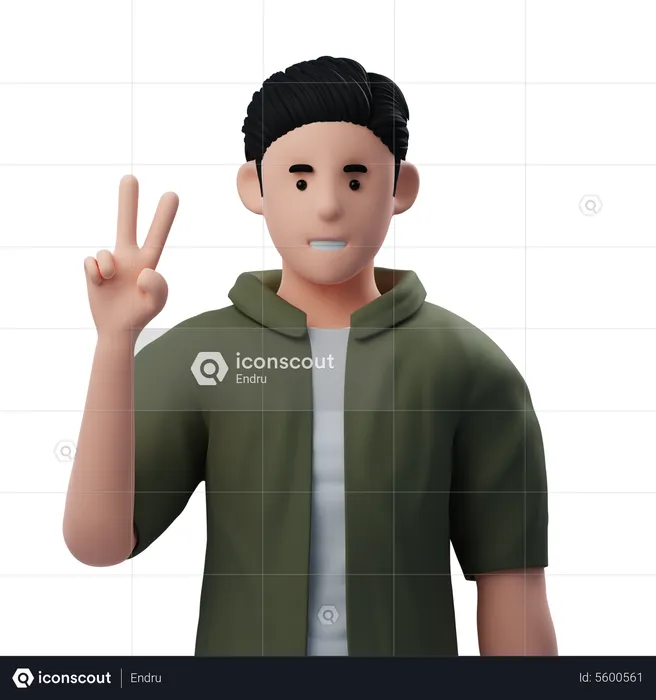 Man Peace Sign  3D Illustration