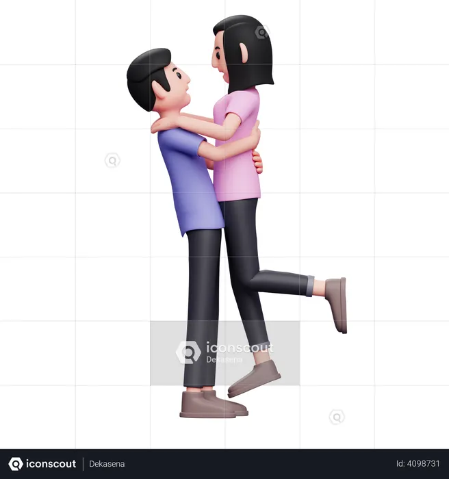 Man picking up and hugging his girlfriend  3D Illustration