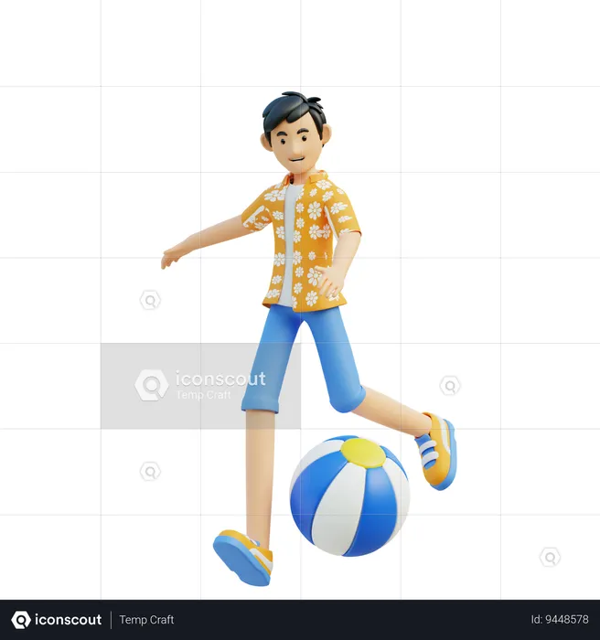 Man Play Beach Ball  3D Illustration