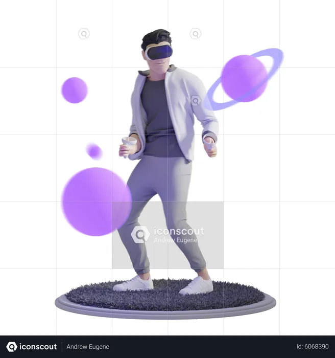 Man Play Orbit with VR glasses  3D Illustration