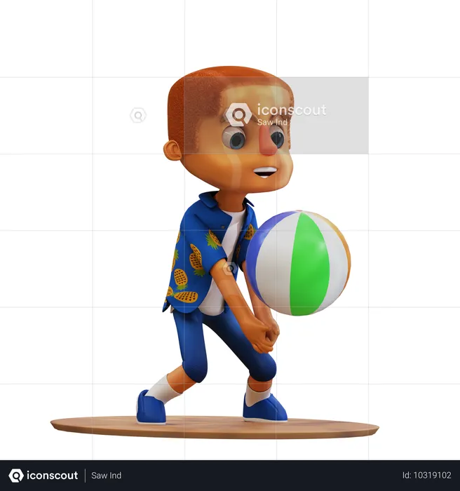 Man playing beach ball on beach  3D Illustration