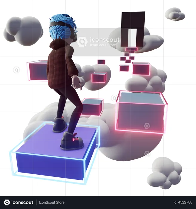 Man playing game in Virtual world  3D Icon