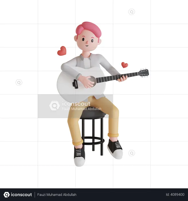 Man playing his guitar  3D Illustration