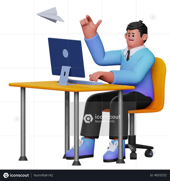 Man Playing Paperplane  3D Illustration