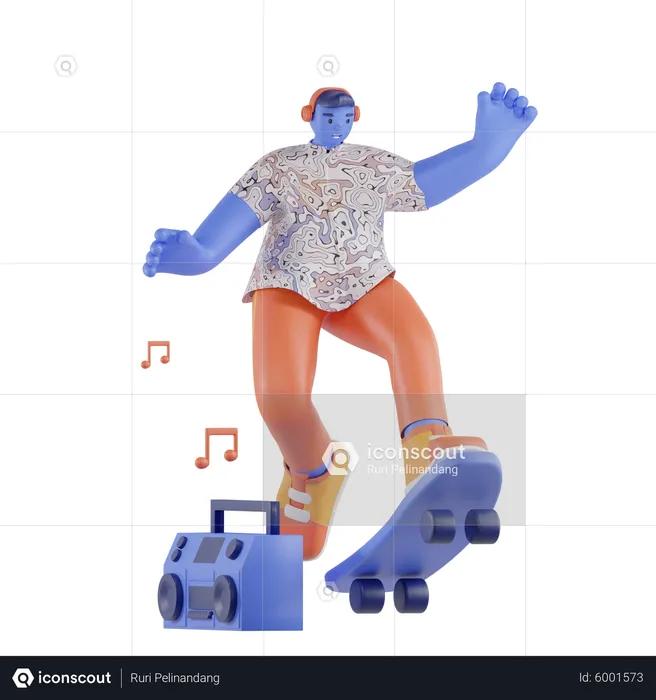 Man playing skateboards while listening to music  3D Illustration