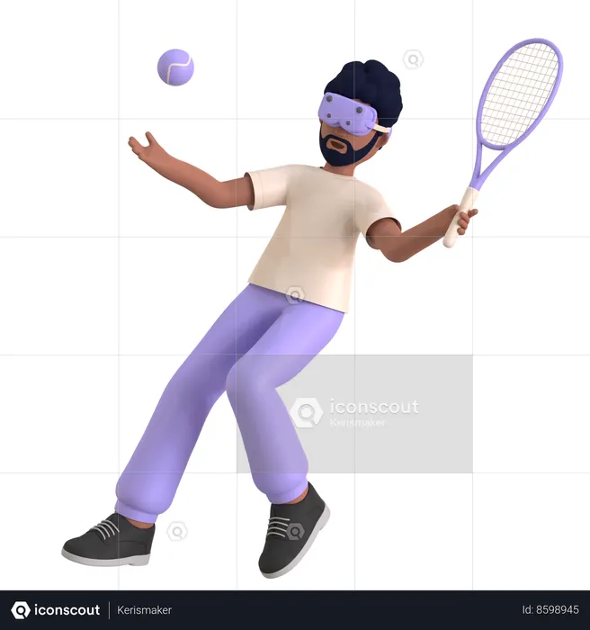 Man Playing Tennis Using Vr Goggles  3D Illustration