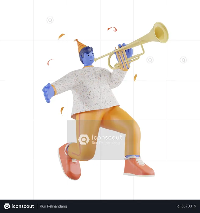 Man Playing Trumpet  3D Illustration