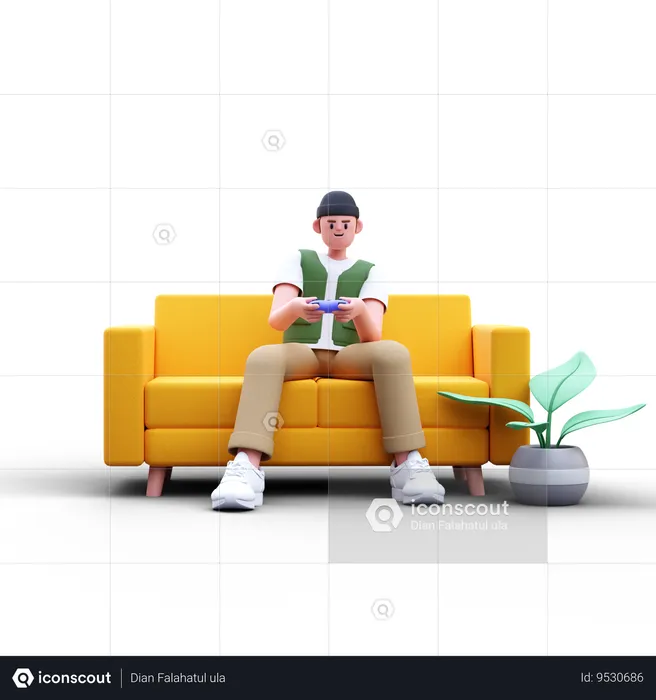 Man Playing Video Game  3D Illustration